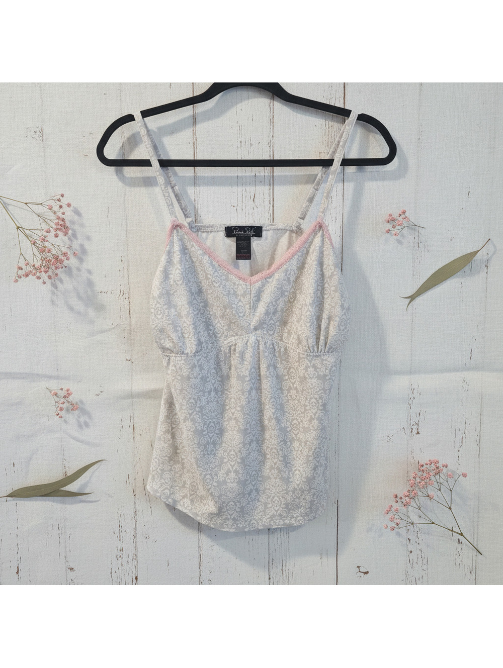 Y2K René Rofé Paisely Lace Trim Camisole Top L